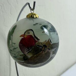 Hawaii Hand Painted Bird Floral Mele Kalikimaka Christmas Glass Ornament